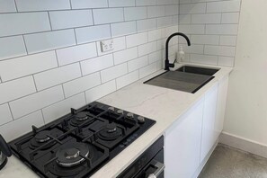 Basic-Apartment, 1 Queen-Bett | Eigene Küche | Kühlschrank, Ofen, Herdplatte, Geschirrspüler