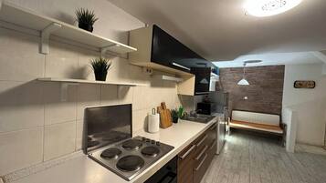 Apartment | Private kitchen | Fridge, microwave, oven, stovetop