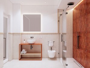 Douche, sèche-cheveux, serviettes fournies, savon