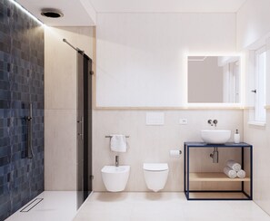 Baignoire, sèche-cheveux, serviettes fournies, savon