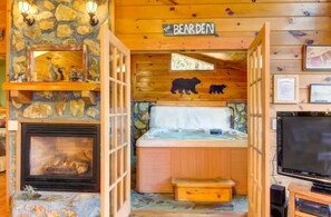Interior - Katahdin Cabin, tranquil n rustic with inside hot tub, close to town! Romantic!
 (Blue Ridge)