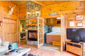 Interior - Katahdin Cabin, tranquil n rustic with inside hot tub, close to town! Romantic!
 (Blue Ridge)