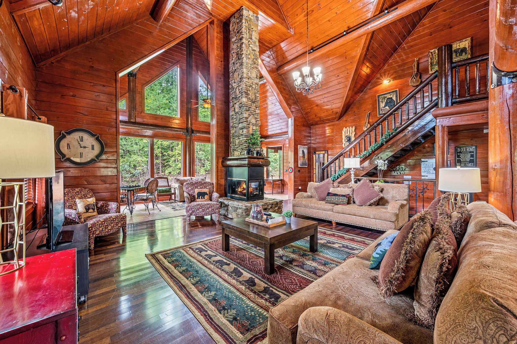 TV, fireplace, table football, books