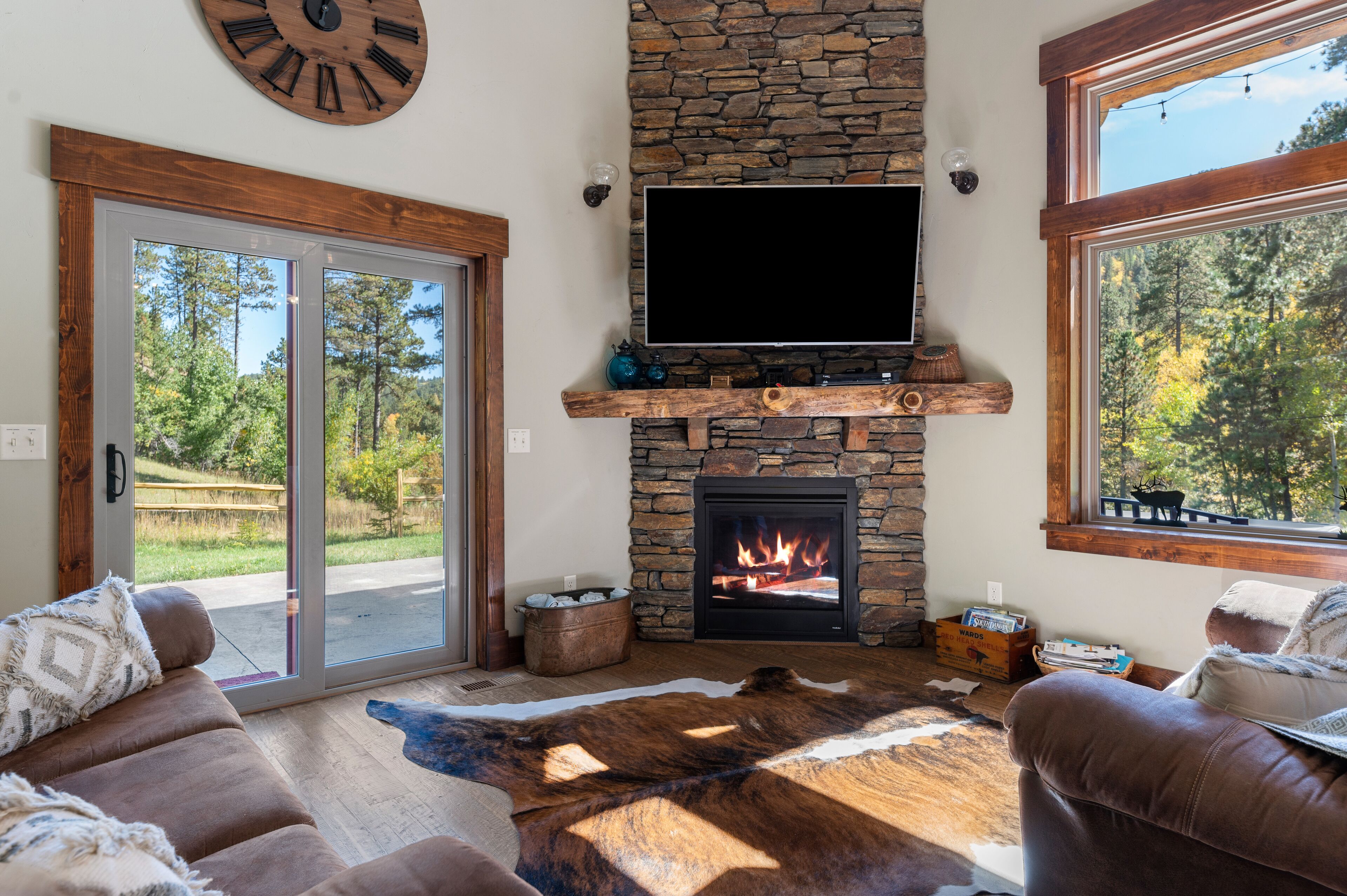 TV, fireplace
