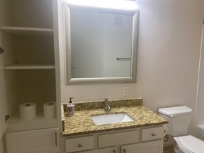 Hair dryer, soap, toilet paper