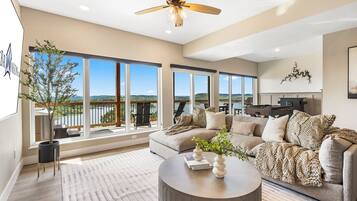 TV, fireplace, table football, computer monitors