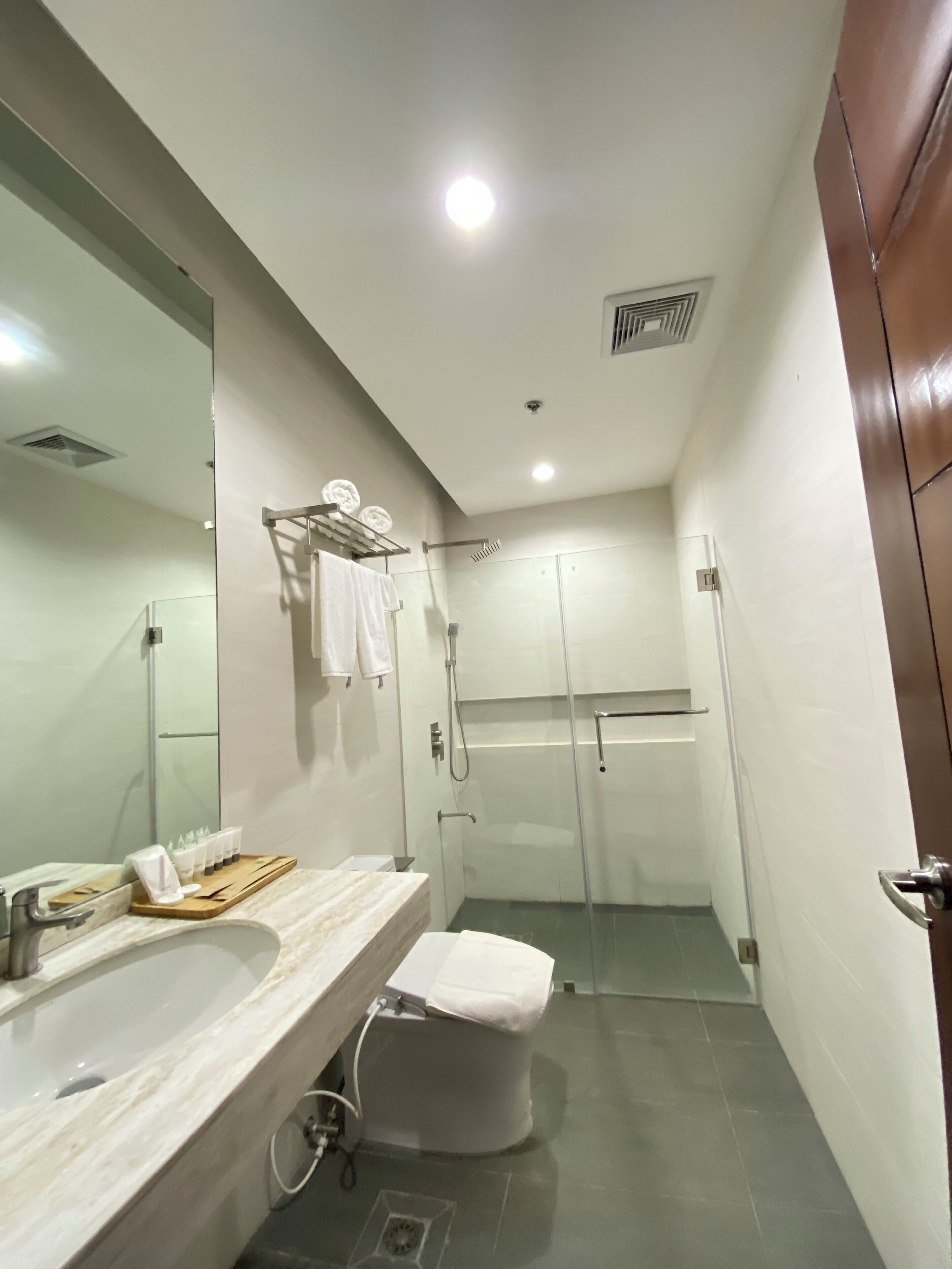 executive room | bathroom | slippers, bidet, towels, soap