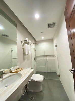 Chambre exécutive | Salle de bain | Pantoufles, bidet, serviettes fournies, savon
