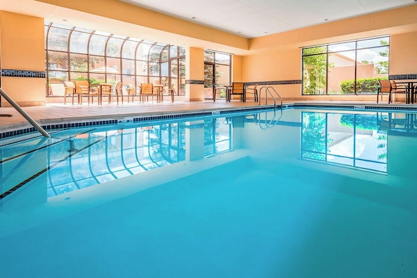 Dive into the sparkling indoor pool for year-round relaxation.