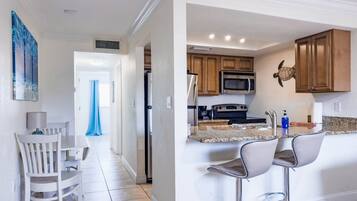 Fridge, microwave, oven, dishwasher
