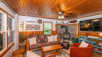 Smart TV, fireplace, video games, stereo