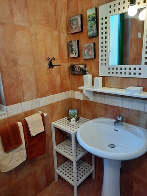 Regadera, secadora de cabello, bidet, toallas 