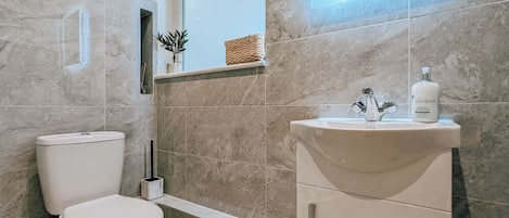Séchoir à cheveux, serviettes fournies, papier de toilette