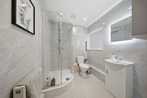 Hair dryer, towels, toilet paper