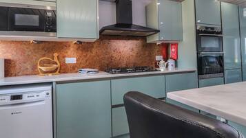 Fridge, dishwasher, electric kettle, toaster