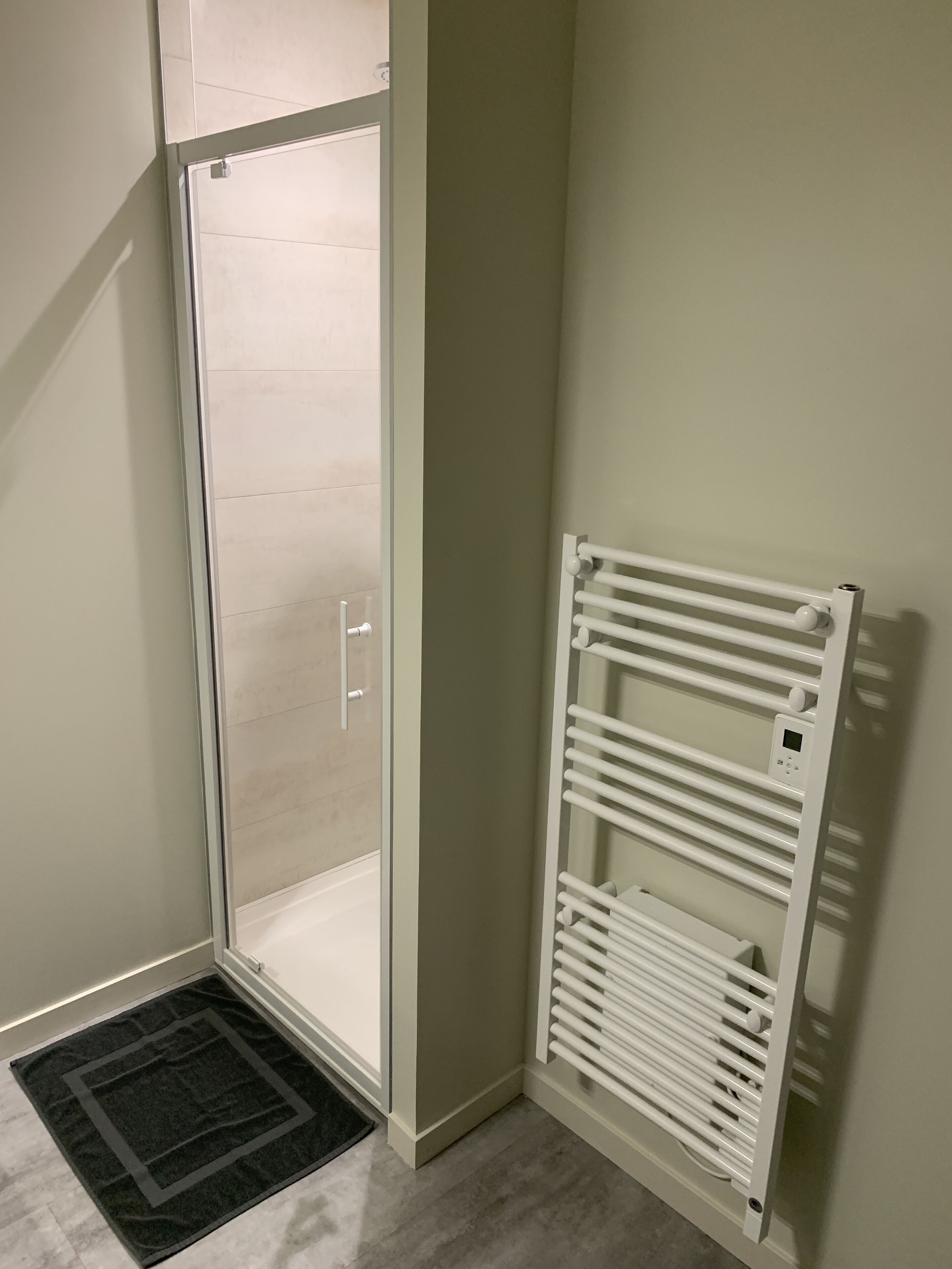 Dusche, Haartrockner, Handtücher, Toilettenpapier