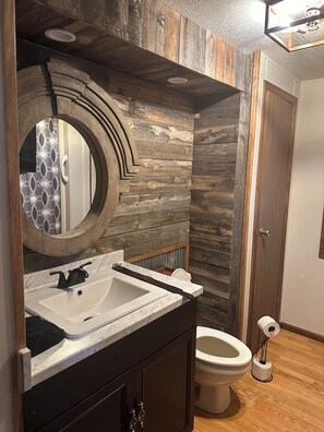 Hair dryer, towels, toilet paper
