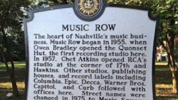 A signboard titled 'MUSIC ROW' detailing the history of Nashville's music business, including key studios and record labels. - 2 BR Haven on Music Row - 8 Min to Downtown - Free Parking - Walkable to Eats -C (Nashville)