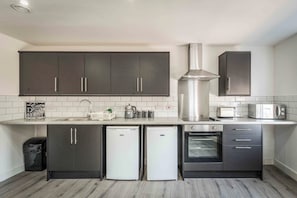 Fridge, microwave, oven, toaster