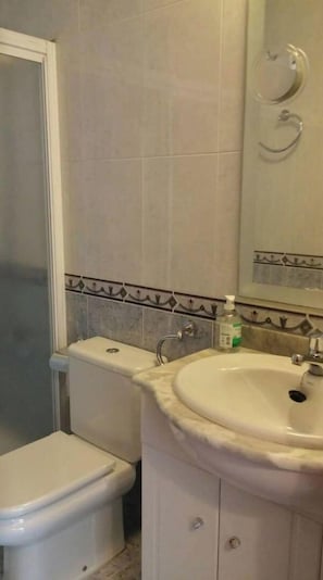 Shower, hair dryer, bidet, towels