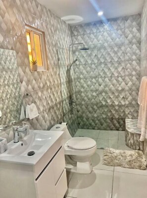 Secadora de cabello, toallas, jabón, shampoo 