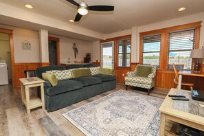 TV, fireplace, DVD player, books