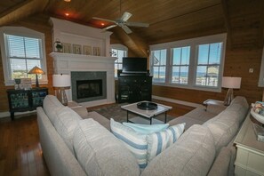 TV, fireplace, DVD player, foosball