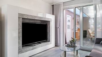 TV, DVD player, stereo