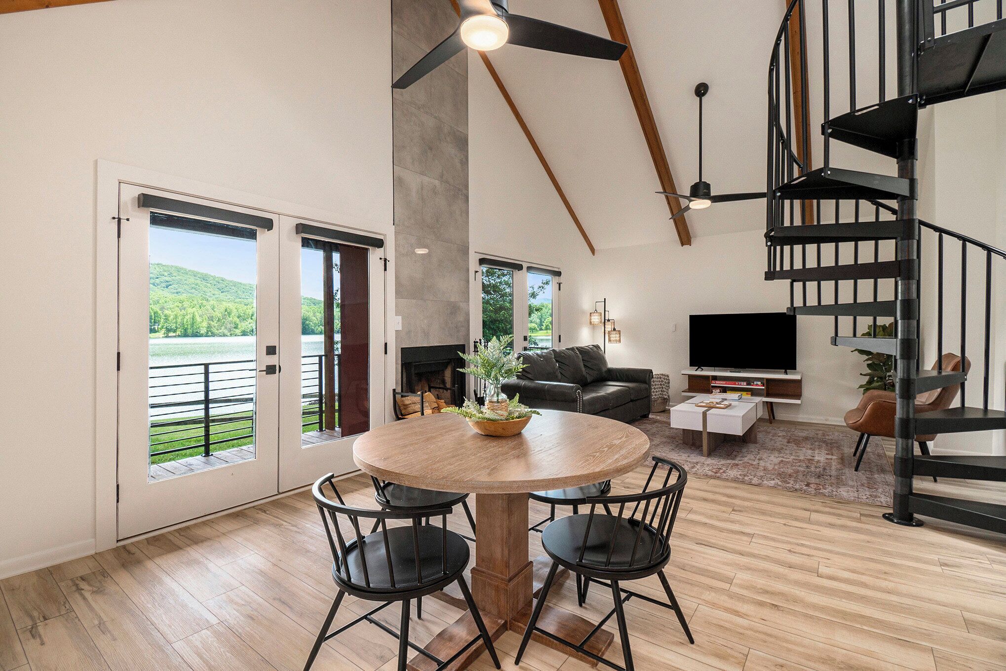 1BR + Loft Lake Chatuge Cabin w/ Mountain Views! (Red Cabin) | Living area | 50-inch Smart TV with digital channels