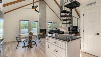 1BR + Loft Lake Chatuge Cabin w/ Mountain Views! (White Cabin) | Living area | 50-inch Smart TV with digital channels