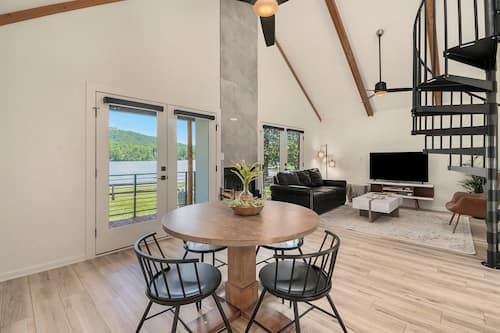 1BR + Loft Lake Chatuge Cabin w/ Mountain Views! (White Cabin) | Living area | 50-inch Smart TV with digital channels