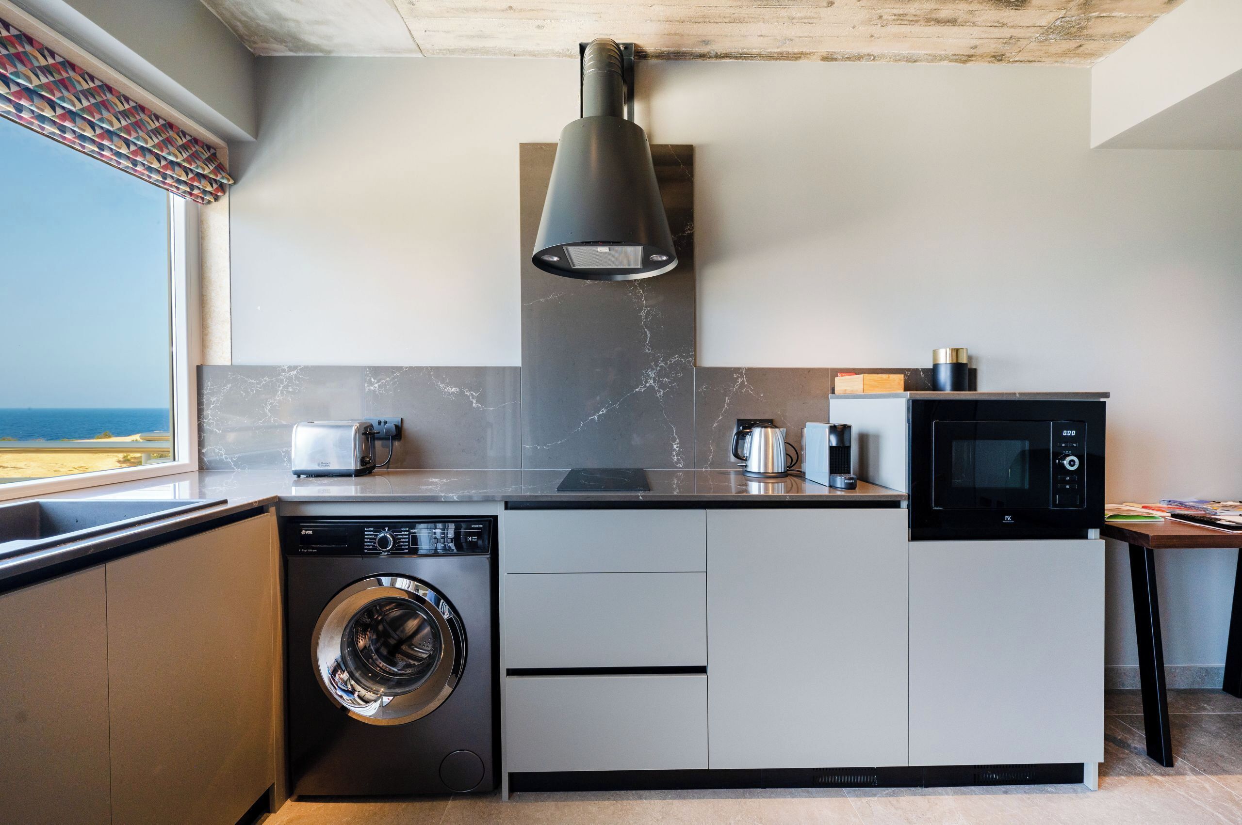 Fridge, microwave, oven, toaster