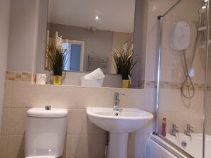 Business Apartment | Bathroom | Combined shower/tub, rainfall showerhead, free toiletries, hair dryer