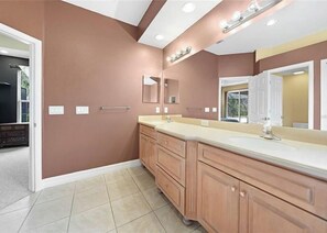 Hair dryer, bidet, towels, soap