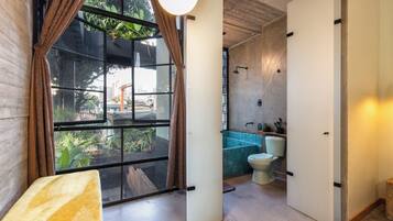 Combined shower/bathtub, hair dryer, towels