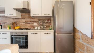 Fridge, oven, stovetop, cookware/dishes/utensils