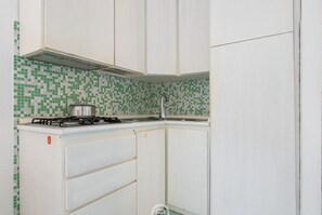 Fridge, stovetop, coffee/tea maker