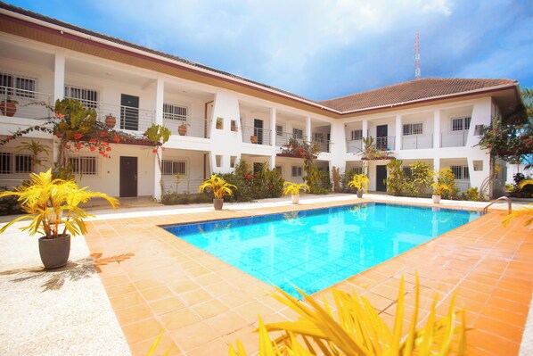 Indoor pool, pool umbrellas, lifeguards on site