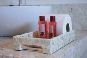 Royal Suite | Bathroom | Shower, rainfall showerhead, free toiletries, hair dryer - Pousada Gauleses - Praia do Rosa (Imbituba)