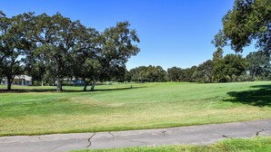 A grassy park area with trees and a concrete path. - Private Golf Resort Setting 3 bedrooms (Napa)