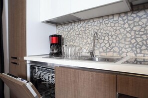 Fridge, microwave, oven, dishwasher