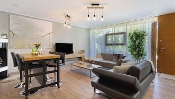 TV, fireplace