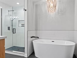 Bathtub, hair dryer, towels
