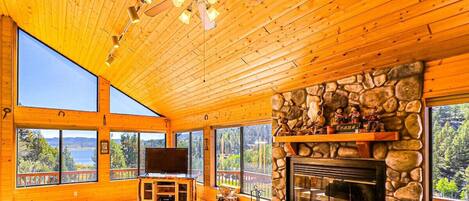 TV, fireplace