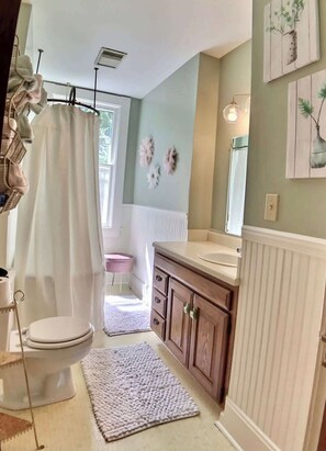 Baignoire, sèche-cheveux, serviettes fournies