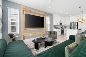 Smart TV, foosball, stereo