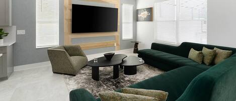 Smart TV, table football, stereo