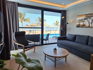 Panoramic Apartment, 1 Bedroom, Private Pool, Ocean View (603) | Living area | 42-inch Smart TV with digital channels - Kololi Sands (Serrekunda)