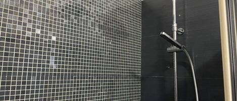 Shower, hair dryer, bidet, towels