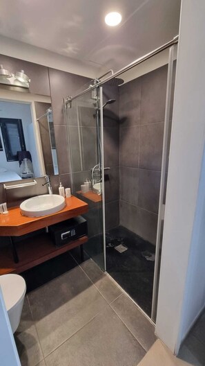 Secadora de cabello, toallas, jabón, shampoo